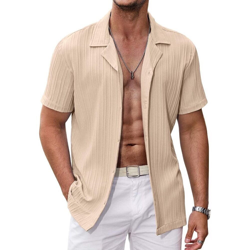 ❤️Men's Brown Shirts Short Sleeve Casual Button Down Shirt Summer Beach Shirt